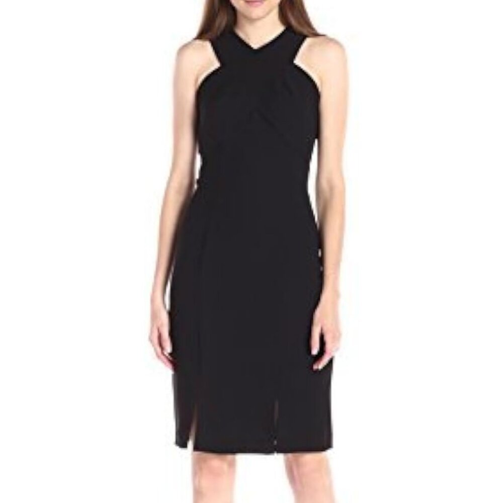 Lark & Ro Black Cross-Front Midi Sheath Dress - Black size 4